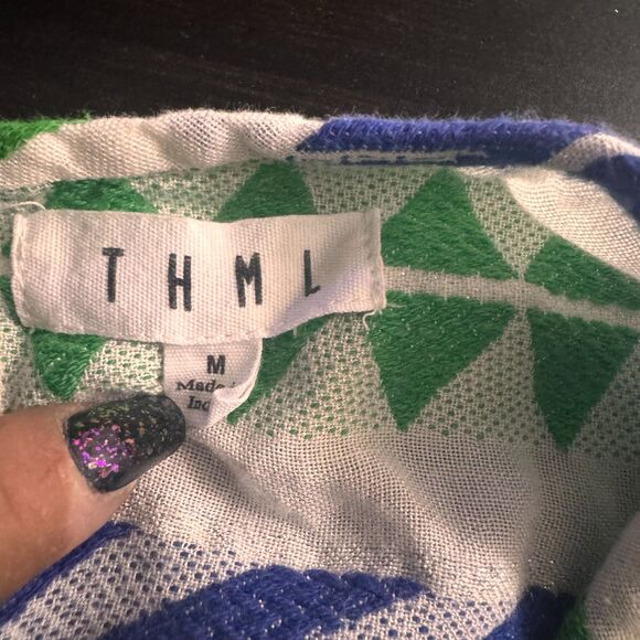 THML Geometric Embroidered Flutter Sleeve Top Women’s Size M Boho Resort - Picture 2 of 8